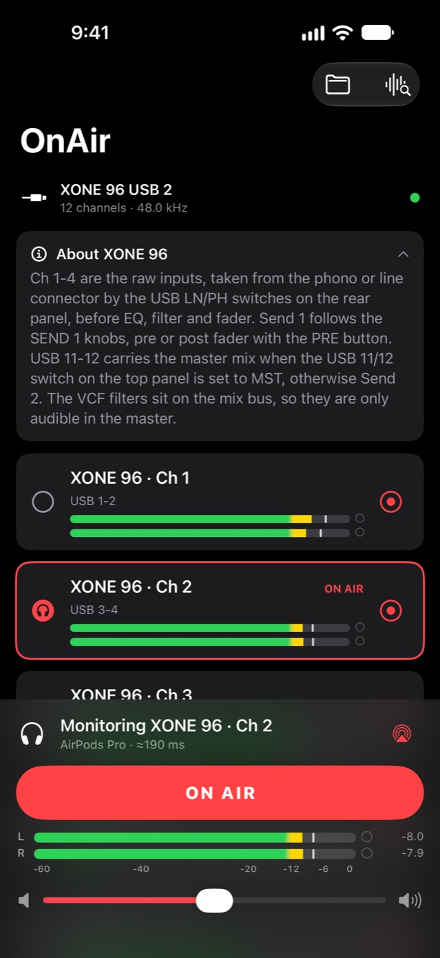 Notes about the XONE:96 USB channels and its switches